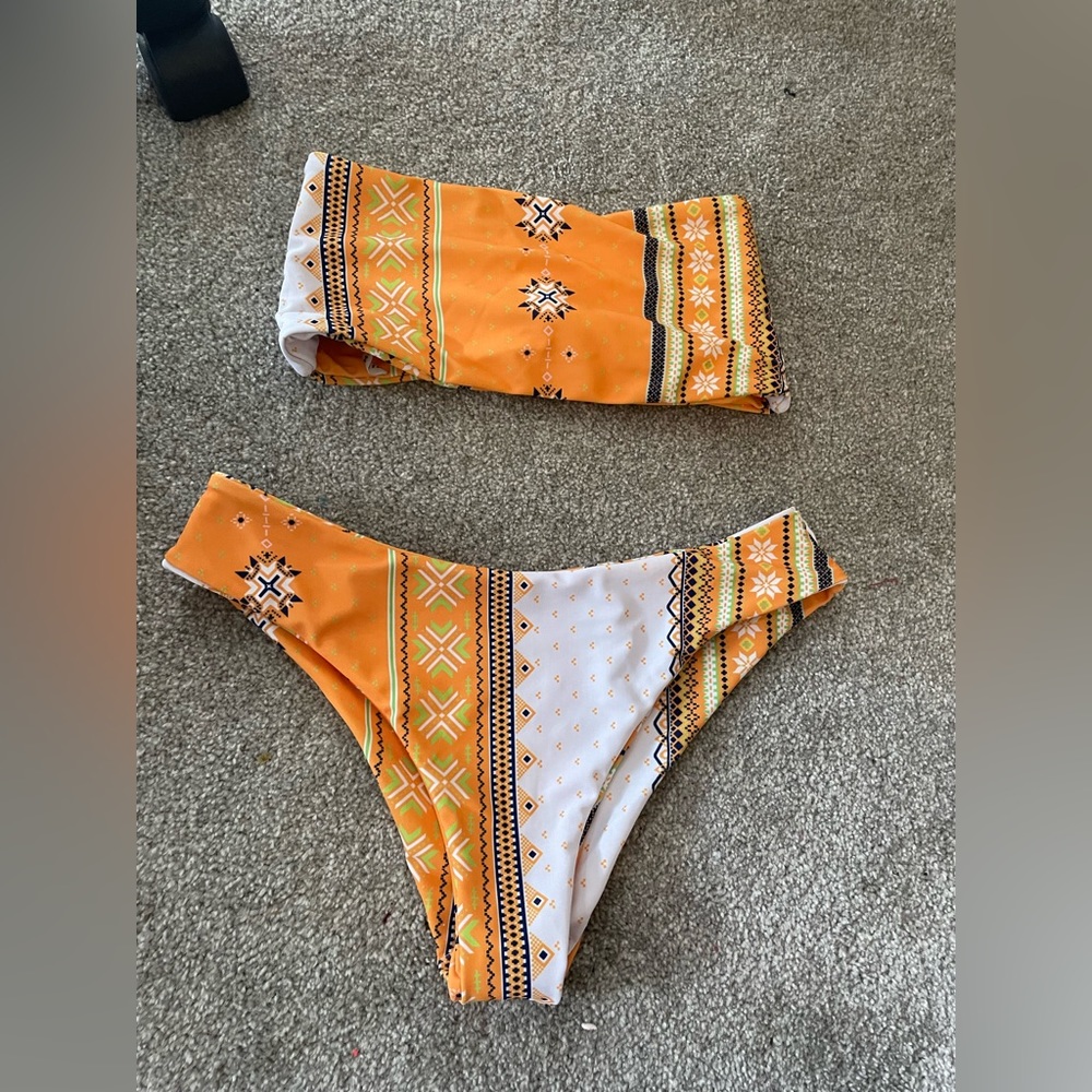 Orange and white bikini